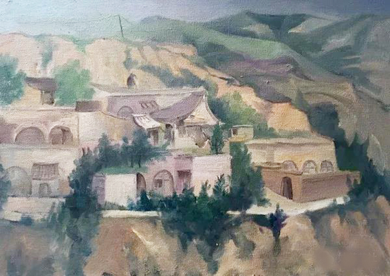 张鸿然作品10《碛口古镇 李家山》风景写生系列二 50x70cm 2018年中夏